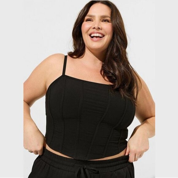 torrid Tops - Torrid - Challis Corset Crop Top in Deep Black​​​​